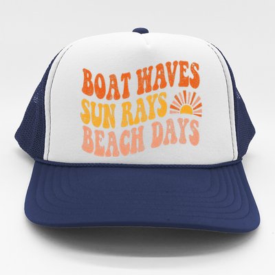 Boat Waves Sun Rays Beach Days Cute Retro Summer Vacation Trucker Hat