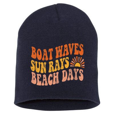 Boat Waves Sun Rays Beach Days Cute Retro Summer Vacation Short Acrylic Beanie