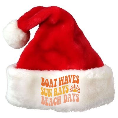 Boat Waves Sun Rays Beach Days Cute Retro Summer Vacation Premium Christmas Santa Hat