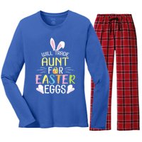 Bunny Will Trade Aunt For Easter Eggs Candy Happy To Me You Cool Gift Women's Long Sleeve Flannel Pajama Set 