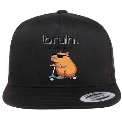 Bruh What The Sigma Funny Meme Capybara Saying Retro Quote Flat Bill Trucker Hat