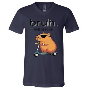 Bruh What The Sigma Funny Meme Capybara Saying Retro Quote V-Neck T-Shirt