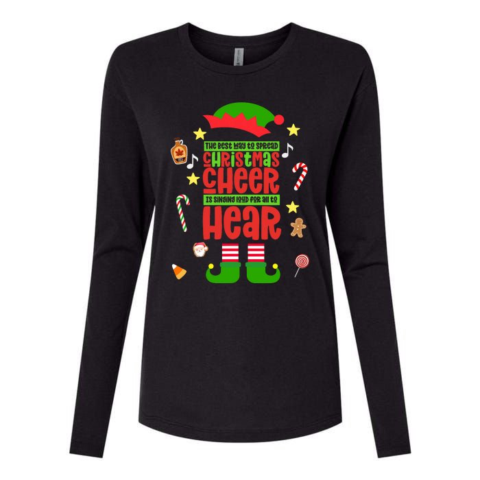 Best Way To Spread Christmas Cheer Elf Hat Shoes Candy Funny Womens Cotton Relaxed Long Sleeve T-Shirt