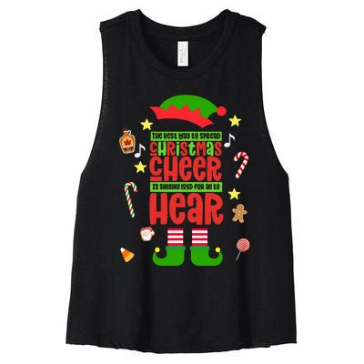 Best Way To Spread Christmas Cheer Elf Hat Shoes Candy Funny Women's Racerback Cropped Tank