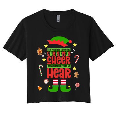 Best Way To Spread Christmas Cheer Elf Hat Shoes Candy Funny Women's Crop Top Tee