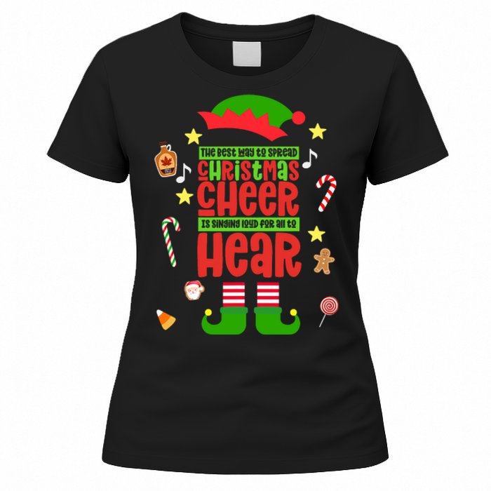 Best Way To Spread Christmas Cheer Elf Hat Shoes Candy Funny Women's T-Shirt