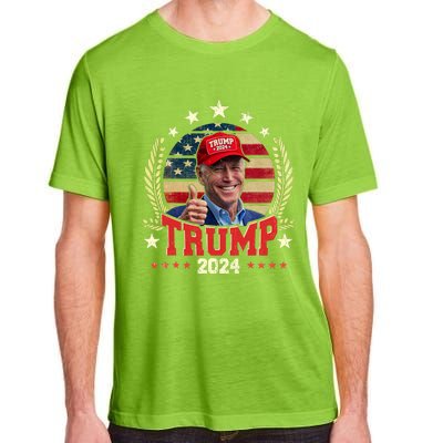 Biden Wearing Trump Red Hat Funny Trump 2024 Adult ChromaSoft Performance T-Shirt