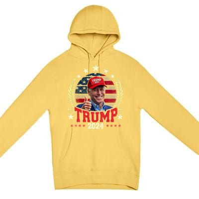 Biden Wearing Trump Red Hat Funny Trump 2024 Premium Pullover Hoodie