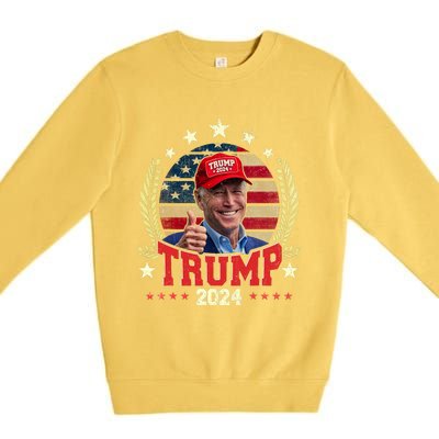 Biden Wearing Trump Red Hat Funny Trump 2024 Premium Crewneck Sweatshirt