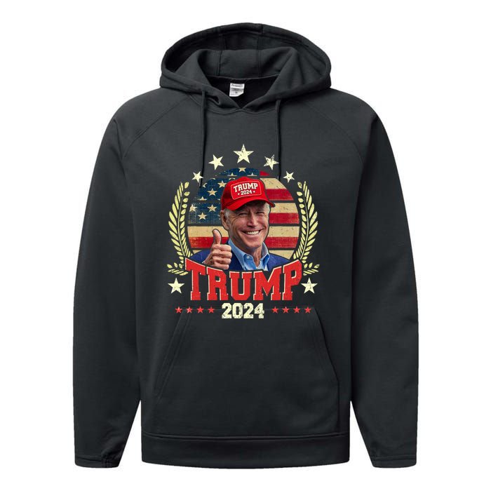 Biden Wearing Trump Red Hat Funny Trump 2024 Performance Fleece Hoodie