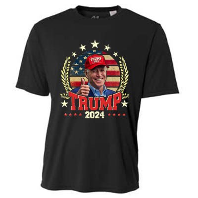 Biden Wearing Trump Red Hat Funny Trump 2024 Cooling Performance Crew T-Shirt