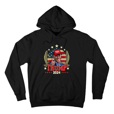 Biden Wearing Trump Red Hat Funny Trump 2024 Hoodie