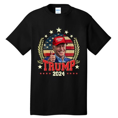 Biden Wearing Trump Red Hat Funny Trump 2024 Tall T-Shirt