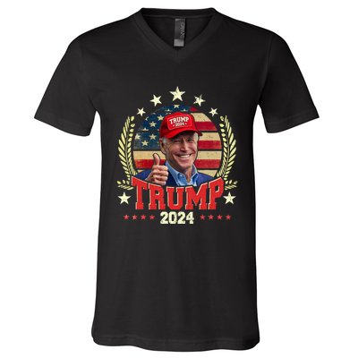 Biden Wearing Trump Red Hat Funny Trump 2024 V-Neck T-Shirt