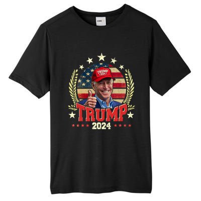 Biden Wearing Trump Red Hat Funny Trump 2024 Tall Fusion ChromaSoft Performance T-Shirt