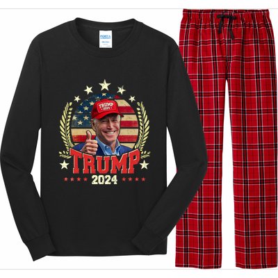 Biden Wearing Trump Red Hat Funny Trump 2024 Long Sleeve Pajama Set