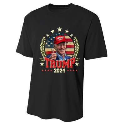 Biden Wearing Trump Red Hat Funny Trump 2024 Performance Sprint T-Shirt