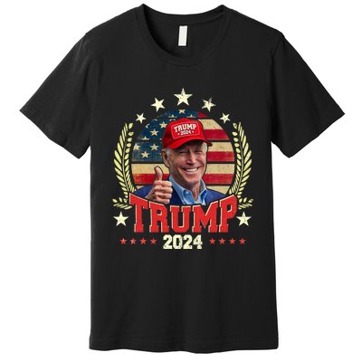 Biden Wearing Trump Red Hat Funny Trump 2024 Premium T-Shirt