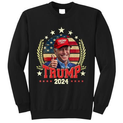 Biden Wearing Trump Red Hat Funny Trump 2024 Tall Sweatshirt