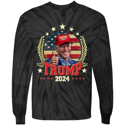 Biden Wearing Trump Red Hat Funny Trump 2024 Tie-Dye Long Sleeve Shirt