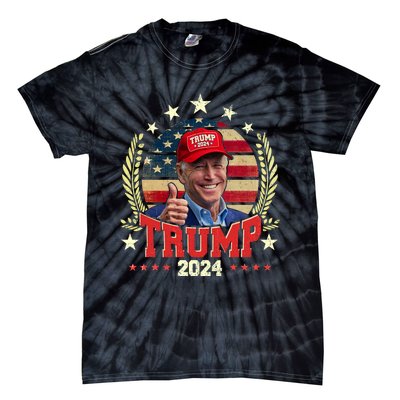 Biden Wearing Trump Red Hat Funny Trump 2024 Tie-Dye T-Shirt