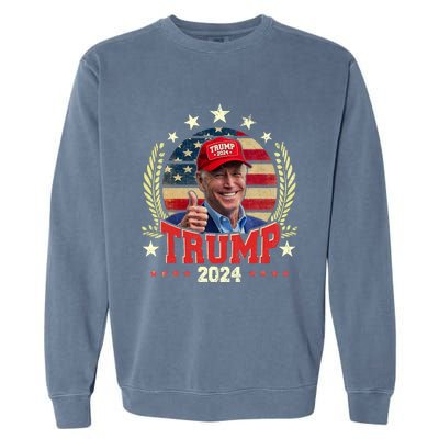 Biden Wearing Trump Red Hat Funny Trump 2024 Garment-Dyed Sweatshirt