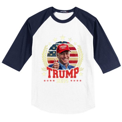 Biden Wearing Trump Red Hat Funny Trump 2024 Baseball Sleeve Shirt