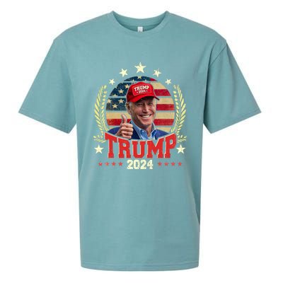 Biden Wearing Trump Red Hat Funny Trump 2024 Sueded Cloud Jersey T-Shirt