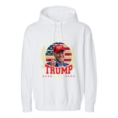 Biden Wearing Trump Red Hat Funny Trump 2024 Garment-Dyed Fleece Hoodie