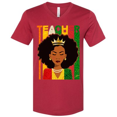 Black Woman Teacher African Black American History V-Neck T-Shirt
