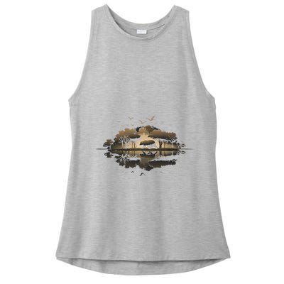 Bear Wildlife Trees Outdoors Nature Retro Forest Graphic Ladies PosiCharge Tri-Blend Wicking Tank