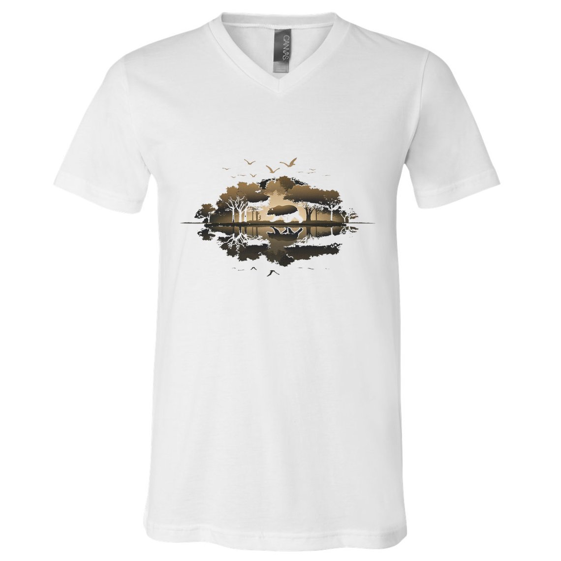 Bear Wildlife Trees Outdoors Nature Retro Forest Graphic V-Neck T-Shirt