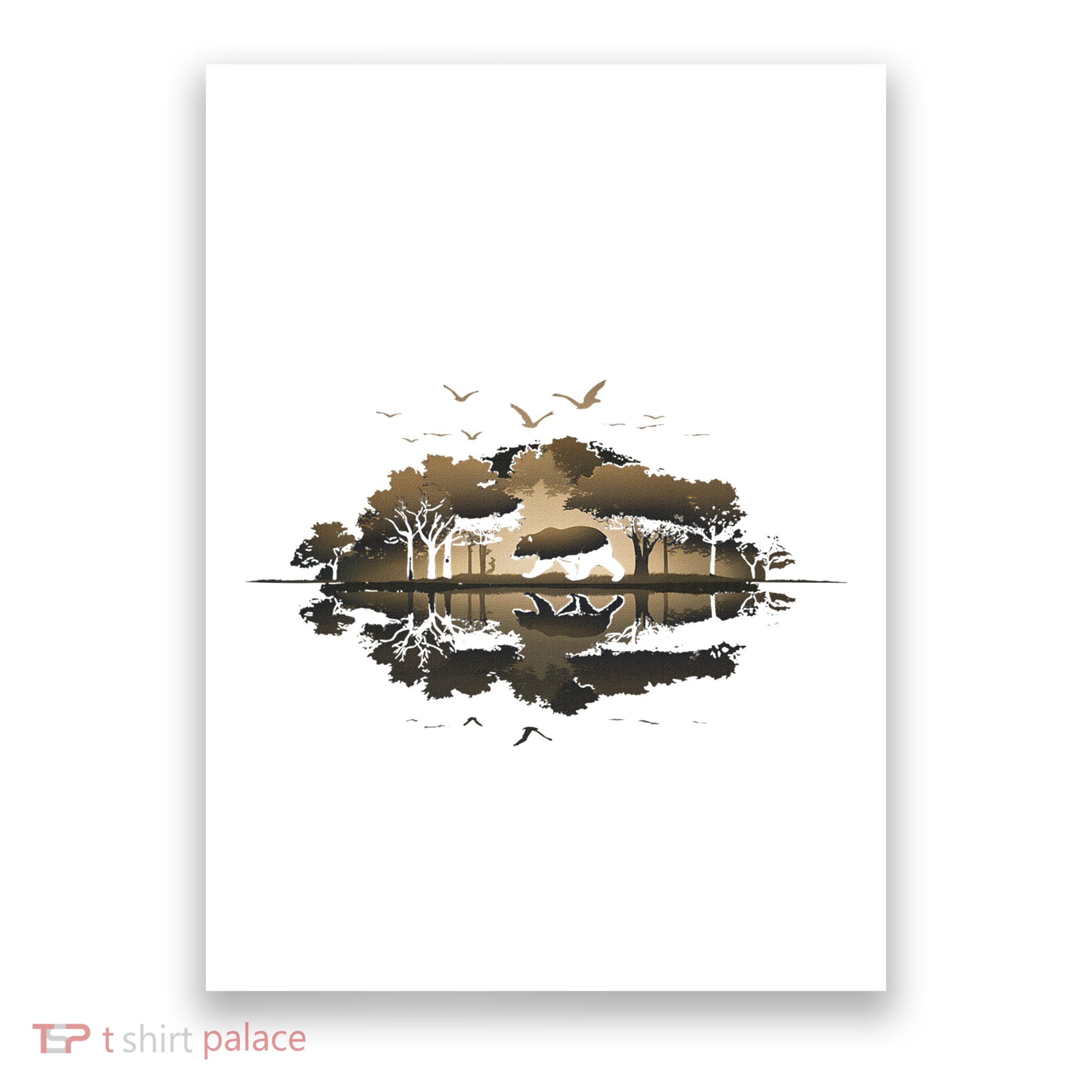 Bear Wildlife Trees Outdoors Nature Retro Forest Graphic Poster