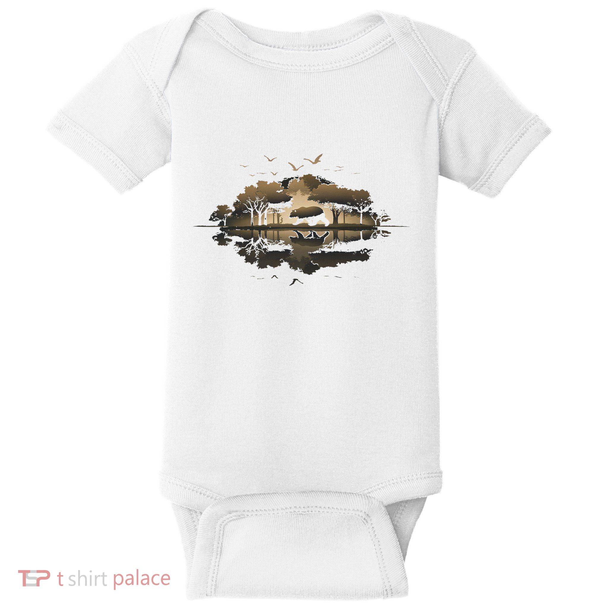 Bear Wildlife Trees Outdoors Nature Retro Forest Graphic Baby Bodysuit