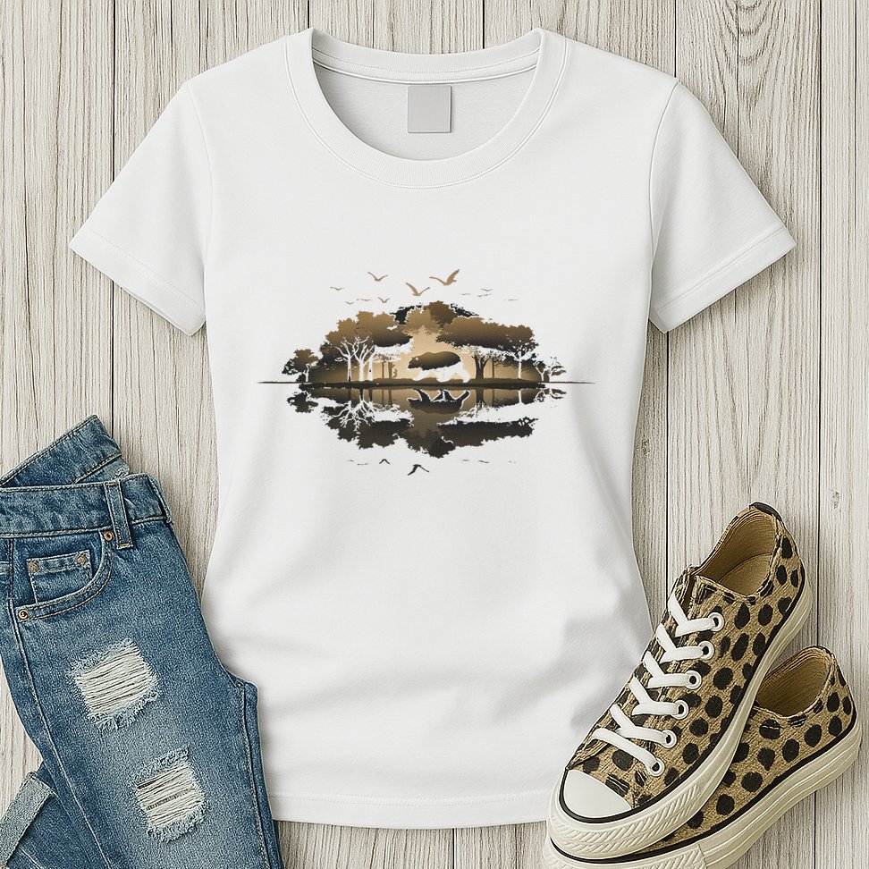 Bear Wildlife Trees Outdoors Nature Retro Forest Graphic Womens T-Shirt