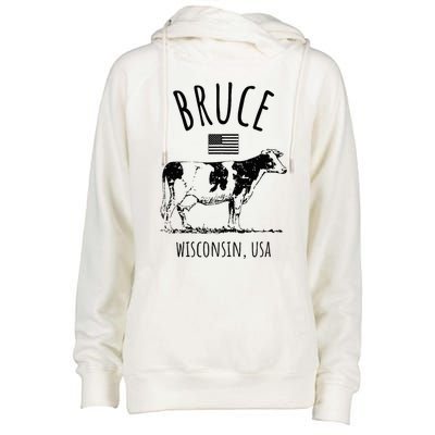 Bruce Wisconsin Usa Retro Cow Vintage Womens Funnel Neck Pullover Hood