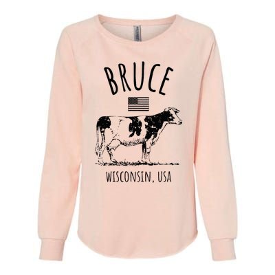 Bruce Wisconsin Usa Retro Cow Vintage Womens California Wash Sweatshirt