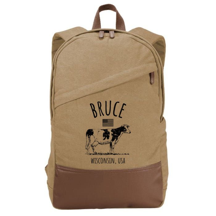 Bruce Wisconsin Usa Retro Cow Vintage Cotton Canvas Backpack