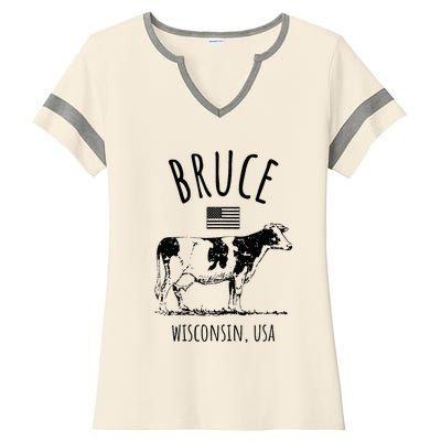 Bruce Wisconsin Usa Retro Cow Vintage Ladies Halftime Notch Neck Tee