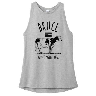 Bruce Wisconsin Usa Retro Cow Vintage Ladies PosiCharge Tri-Blend Wicking Tank