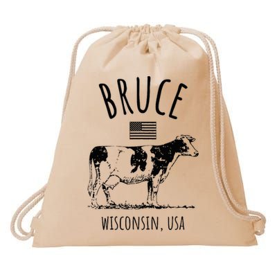 Bruce Wisconsin Usa Retro Cow Vintage Drawstring Bag