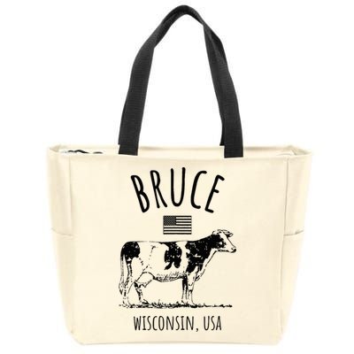 Bruce Wisconsin Usa Retro Cow Vintage Zip Tote Bag