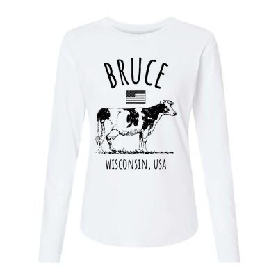 Bruce Wisconsin Usa Retro Cow Vintage Womens Cotton Relaxed Long Sleeve T-Shirt