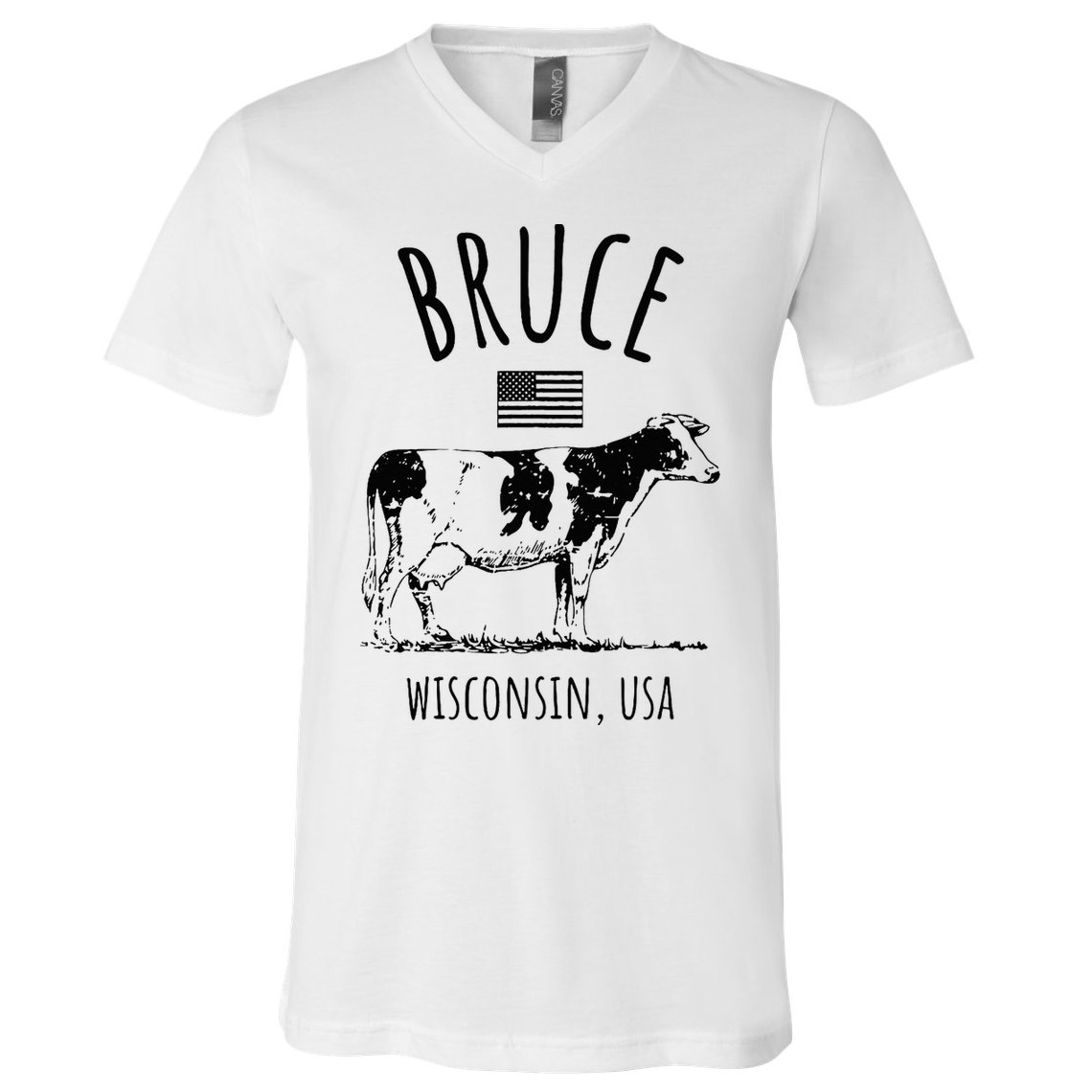 Bruce Wisconsin Usa Retro Cow Vintage V-Neck T-Shirt