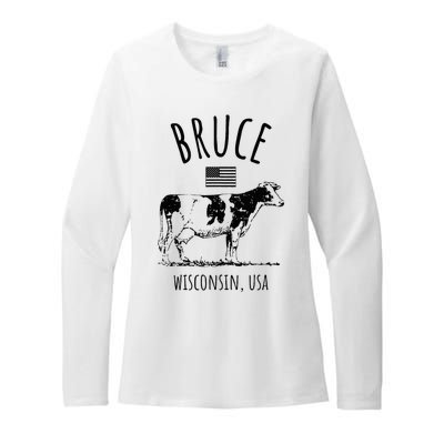 Bruce Wisconsin Usa Retro Cow Vintage Womens CVC Long Sleeve Shirt