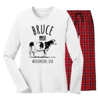 Bruce Wisconsin Usa Retro Cow Vintage Women's Long Sleeve Flannel Pajama Set 