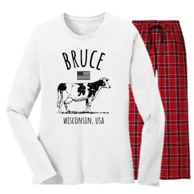 Bruce Wisconsin Usa Retro Cow Vintage Women's Long Sleeve Flannel Pajama Set 