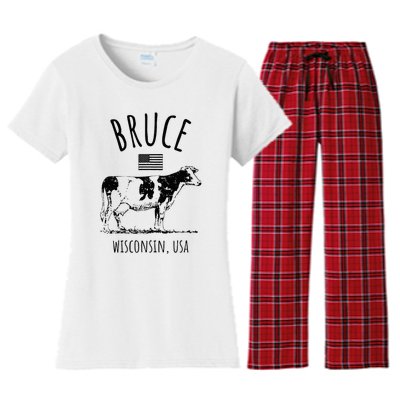 Bruce Wisconsin Usa Retro Cow Vintage Women's Flannel Pajama Set