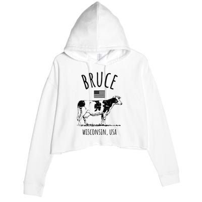 Bruce Wisconsin Usa Retro Cow Vintage Crop Fleece Hoodie