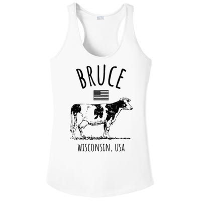 Bruce Wisconsin Usa Retro Cow Vintage Ladies PosiCharge Competitor Racerback Tank